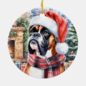Boxer Dog Scarf und Weihnachtsmannmütze Weihnachte Keramik Ornament (Hinten)