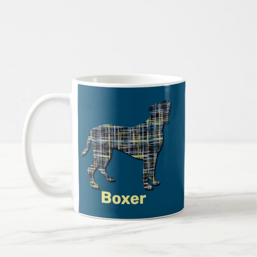 Boxer Dog Silhouette Fun Grid Design Coffee Tasse (Links)