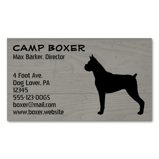Boxer Dog Silhouette Imitate Wood Style Magnetische Visitenkarte (Vorderseite)