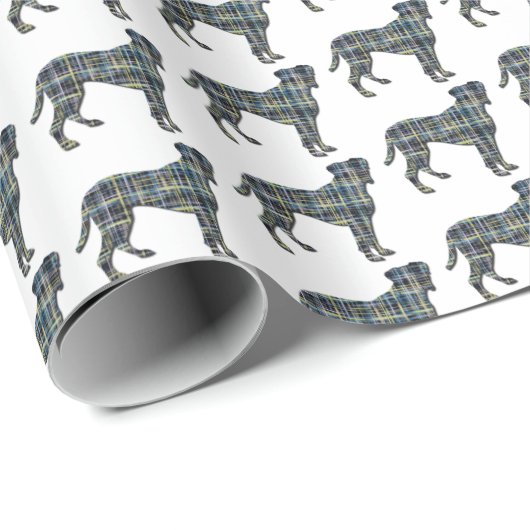 Boxer Dog Silhouette Y&B Grid White Geschenkpapier (Rolleneckpunkt)