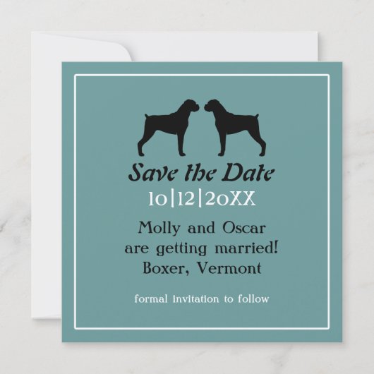 Boxer Dog Silhouetten Hochzeitssache Datum speiche Save The Date (Vorderseite)