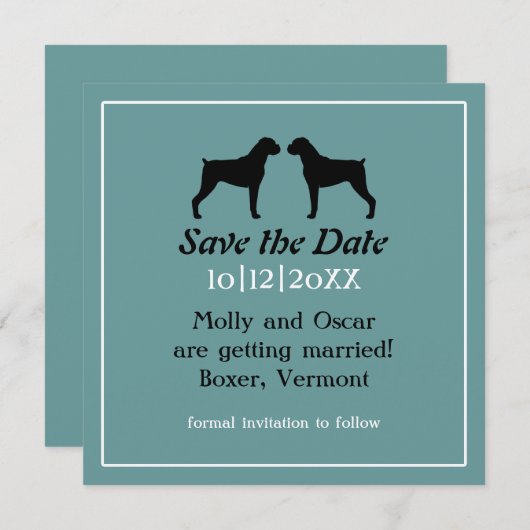 Boxer Dog Silhouetten Hochzeitssache Datum speiche Save The Date (Vorne/Hinten)