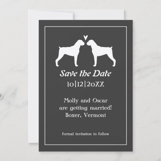 Boxer Dog Silhouetten Hochzeitssache Datum speiche Save The Date (Vorderseite)