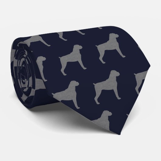 Boxer Dog Silhouetten Muster Blau und Grau Krawatte (Gerollt)