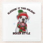 Boxer Dog Sleighin' It This Holiday Glasuntersetzer (Vorderseite)