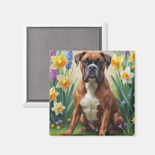 Boxer Dog Spring Blumen Malerei Magnet (Vorderseite/Rückseite)
