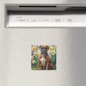Boxer Dog Spring Blumen Malerei Magnet (In Situ (Geschirrspüler))