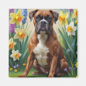 Boxer Dog Spring Blumen Malerei Magnet (Vorne)