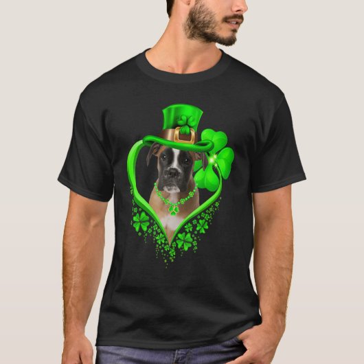 Boxer Dog St Patricks Day Irish Kleeblatt T-Shirt (Vorderseite)