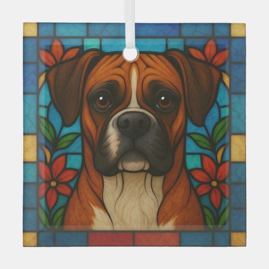 Boxer Dog "Stached Glass" Ornament Aus Glas (Vorderseite)