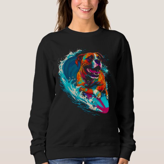 Boxer Dog Surfing Sweatshirt (Vorderseite)