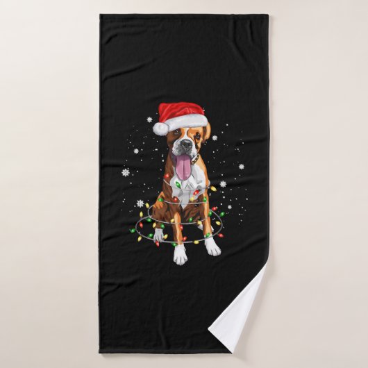 Boxer Dog Tree Weihnachtsbeleuchtung Xmas Pajama Badehandtuch (Badehandtuch)