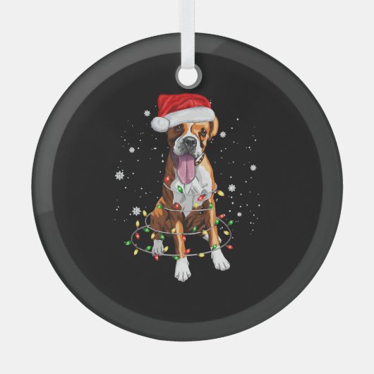 Boxer Dog Tree Weihnachtsbeleuchtung Xmas Pajama Ornament Aus Glas (Vorderseite)