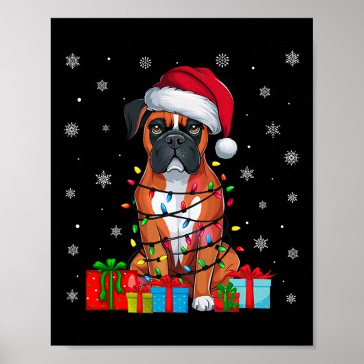 Boxer Dog Ugly Xmas Lights Weihnachtsmannmütze Box Poster (Vorne)