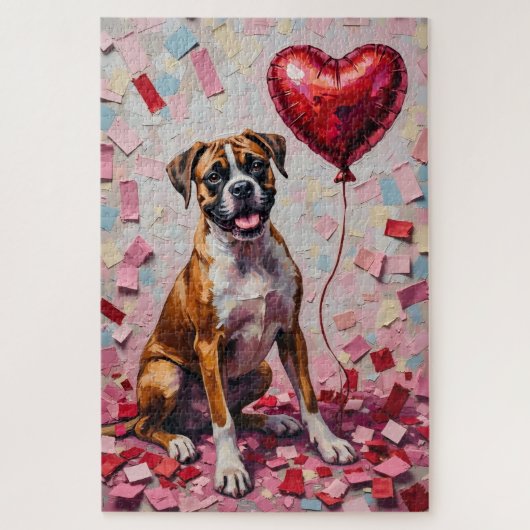Boxer Dog Valentine's Day Heart Balloon Fun Puzzle (Vertikal)