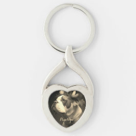 Boxer Dog Vintag-Style Metal Heart Keychain Schlüsselanhänger