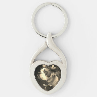 Boxer Dog Vintag-Style Metal Heart Keychain Schlüsselanhänger