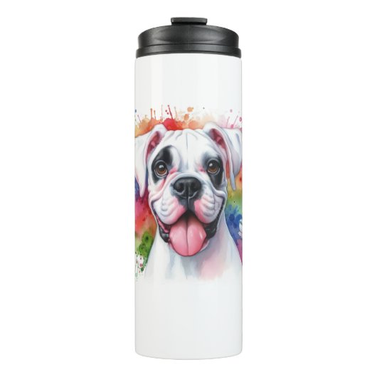 Boxer Dog Watercolor Splashes Thermosbecher (Vorderseite)