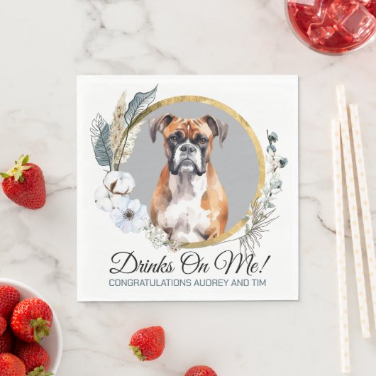 Boxer Dog Wedding Napkins mit Hunde Foto Serviette (Beispiel)