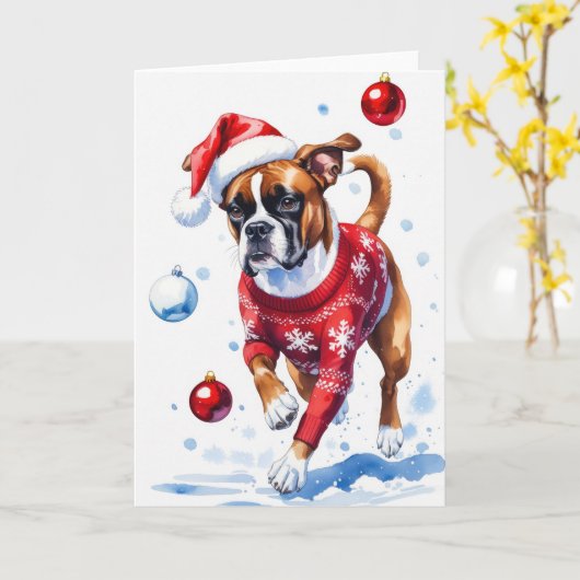 Boxer Dog Weihnachtsgrüßen Karte (Gelbe Blume)