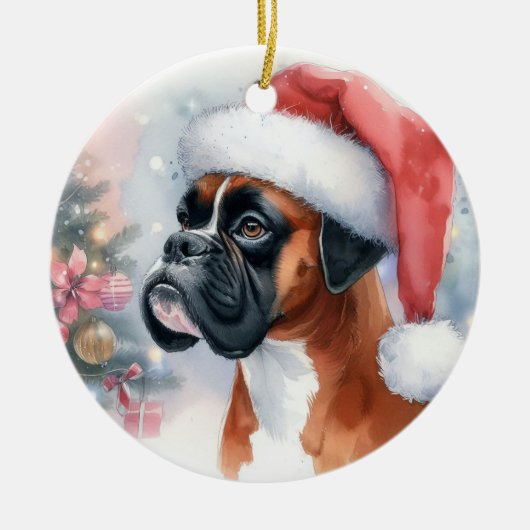 Boxer Dog Weihnachtsmannmütze Weihnachten Keramik Ornament (Vorne)