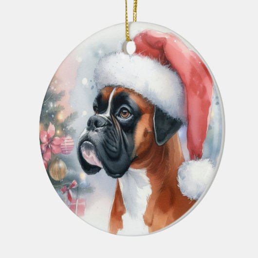 Boxer Dog Weihnachtsmannmütze Weihnachten Keramik Ornament (Links)