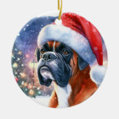 Boxer Dog Weihnachtsmannmütze Weihnachten Keramik Ornament (Vorne)