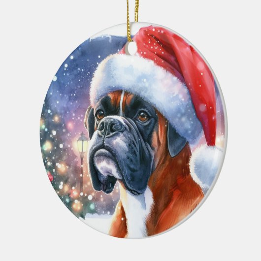Boxer Dog Weihnachtsmannmütze Weihnachten Keramik Ornament (Links)