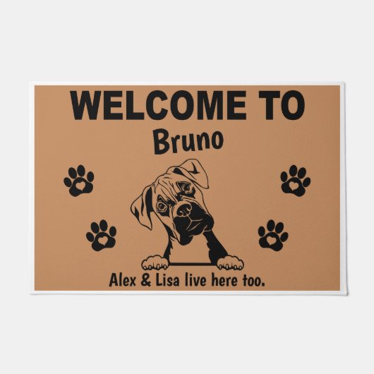Boxer Dog Welcome Home Funny Personalized Custom Fußmatte (Vorderseite)