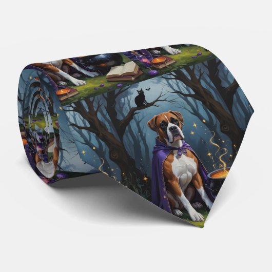 Boxer Dog Whimsical Halloween Malerei Krawatte (Gerollt)
