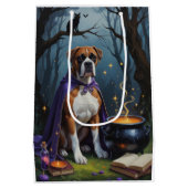 Boxer Dog Whimsical Halloween Malerei Mittlere Geschenktüte (Rückseite)
