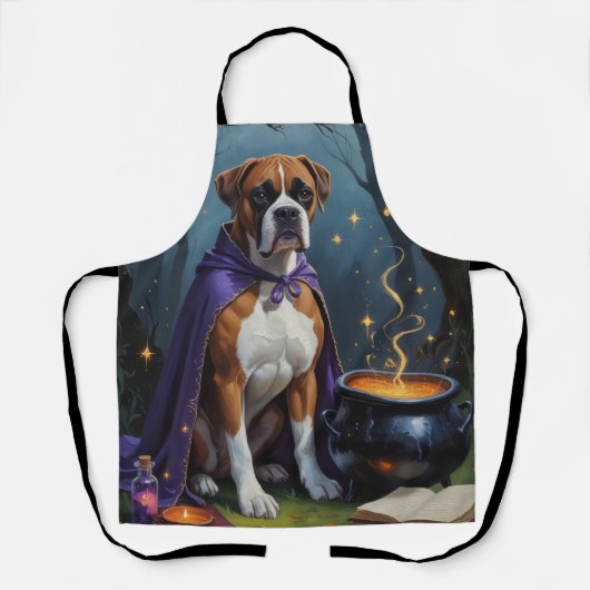 Boxer Dog Whimsical Halloween Malerei Schürze (Vorderseite)