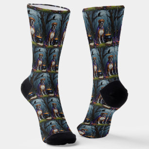 Boxer Dog Whimsical Halloween Malerei Socken