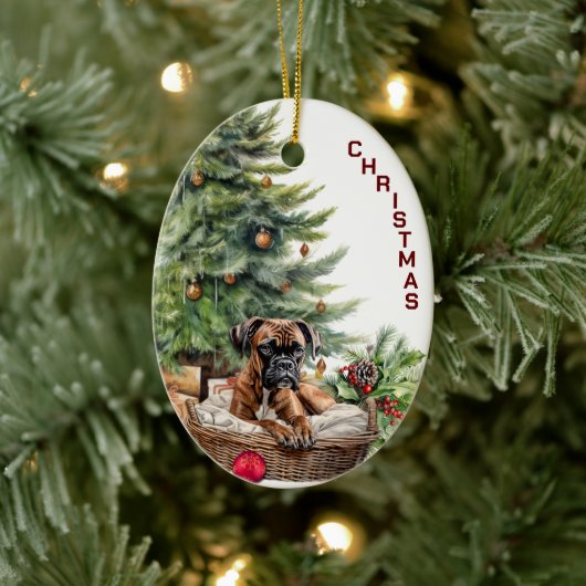 Boxer Dog Wicker Basket Weihnachten Keramik Ornament (Baum)