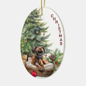 Boxer Dog Wicker Basket Weihnachten Keramik Ornament (Links)