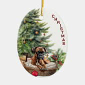Boxer Dog Wicker Basket Weihnachten Keramik Ornament (Vorne)