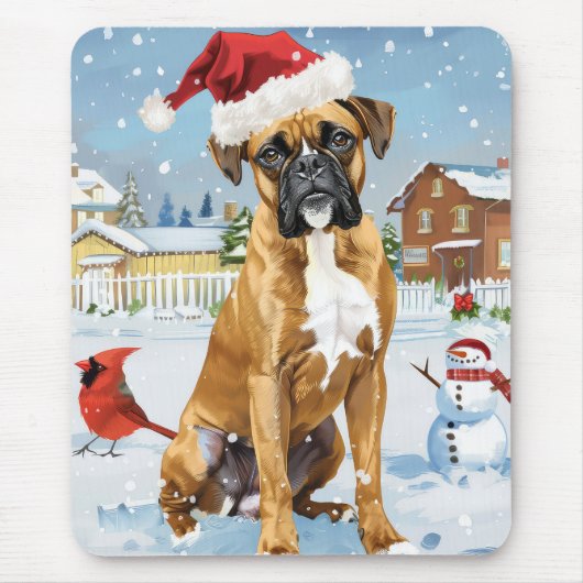Boxer Dog Winter Wonderland Weihnachtsfreude Mousepad (Vorne)
