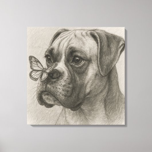 Boxer Dog with Butterfly Gentle Encounter Leinwanddruck (Vorderseite)