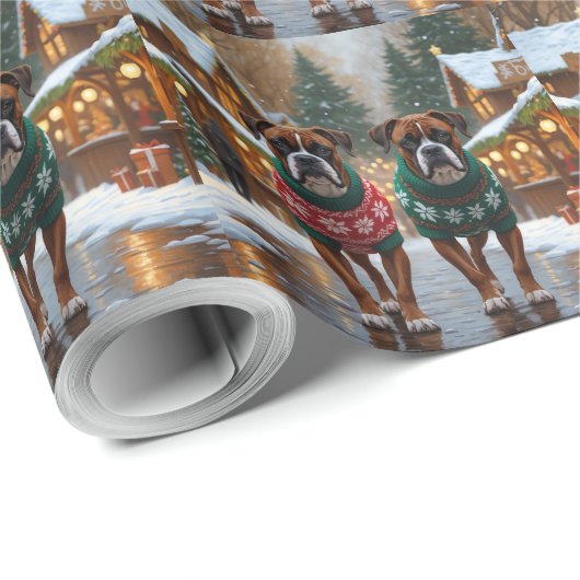 Boxer Dogs Christmas Snow Holiday Geschenkpapier (Rolleneckpunkt)