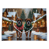 Boxer Dogs Christmas Snow Holiday  Große Geschenktüte (Vorderseite)