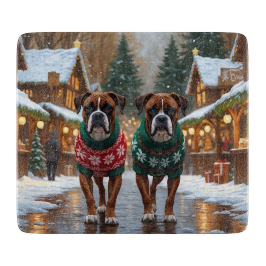 Boxer Dogs Christmas Snow Holiday Schneidebrett (Vorderseite)