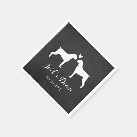 Boxer Dogs Hochzeitskuppel mit individuellem Text Serviette (Ecke)