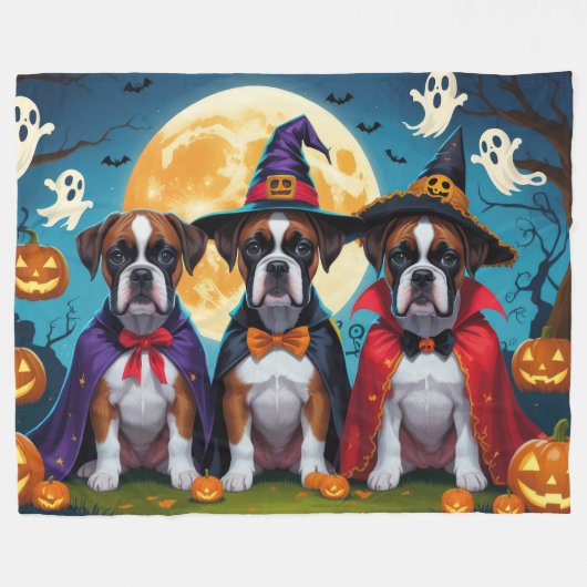 Boxer Dogs Pumpkin Halloween Funny Fleecedecke (Vorderseite (Horizontal))