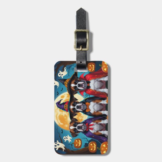 Boxer Dogs Pumpkin Halloween Funny Gepäckanhänger (Vorderseite vertikal)