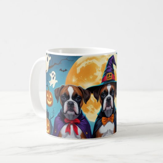 Boxer Dogs Pumpkin Halloween Funny Kaffeetasse (Vorderseite Links)