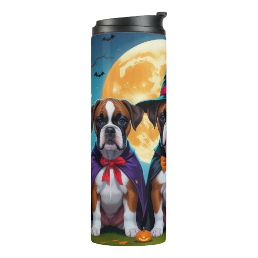 Boxer Dogs Pumpkin Halloween Funny Thermosbecher (Nach links gedreht)