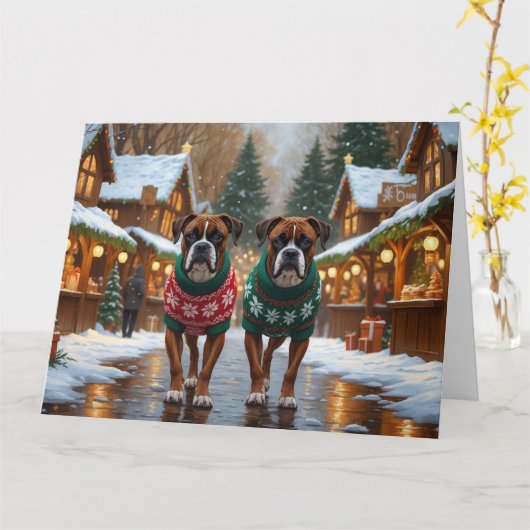 Boxer Dogs Weihnachtsschneeurlaub Karte (Gelbe Blume)