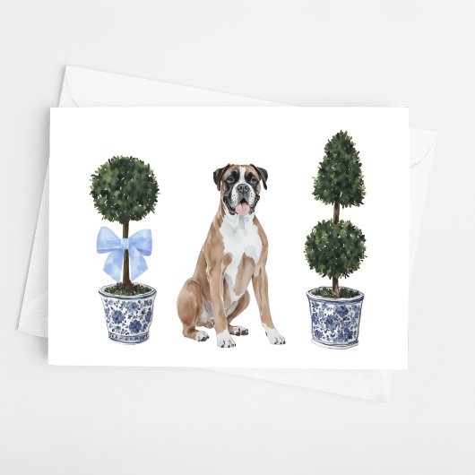 Boxer Doppy Topiary Watercolor-Karte Karte