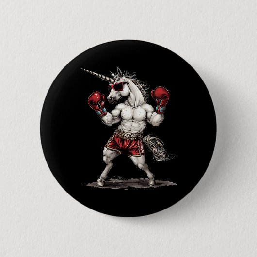 Boxer Einhorn mit Boxhandschuhen Kickboxen Lustig Button (Vorderseite)