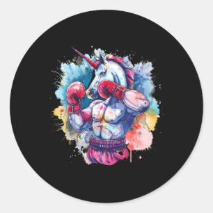 Boxer-Einhorn mit Boxhandschuhen Kickboxen Lustig Runder Aufkleber